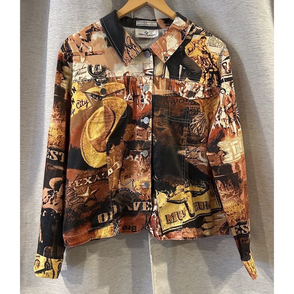 Erin London Western Texas Print Stretch Blazer Jacket‎ Sz Petite XL